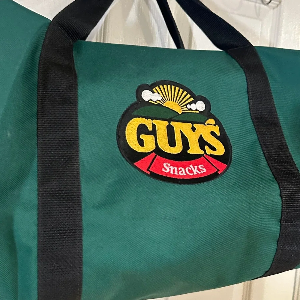 Vintage Guys Snacks Duffel Bag Green Canvas Advertising Weekender Gym Bag 18.5in